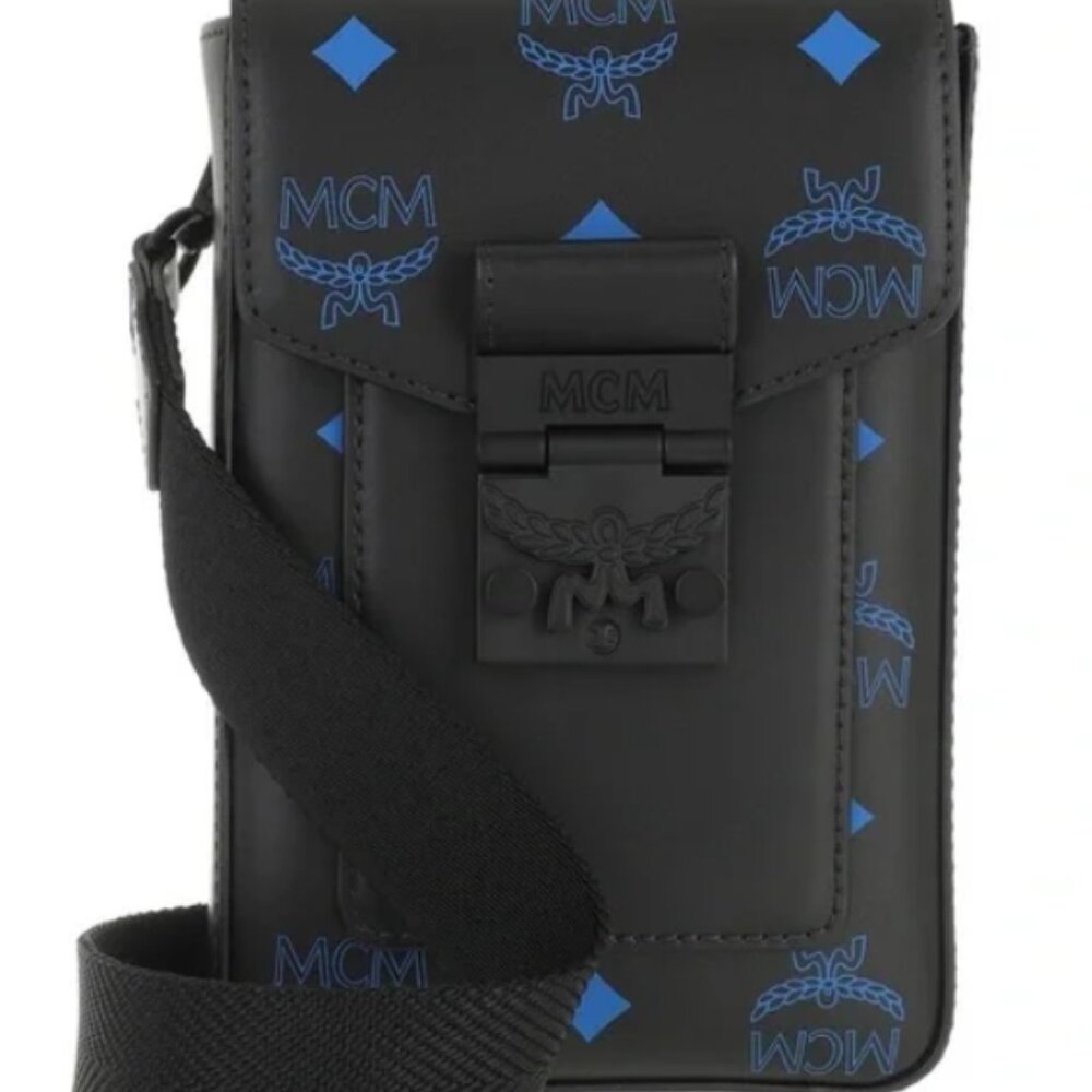 MCM Women Black Splash Faux Leather Canvas Crossbody Shoulder Wallet Bag